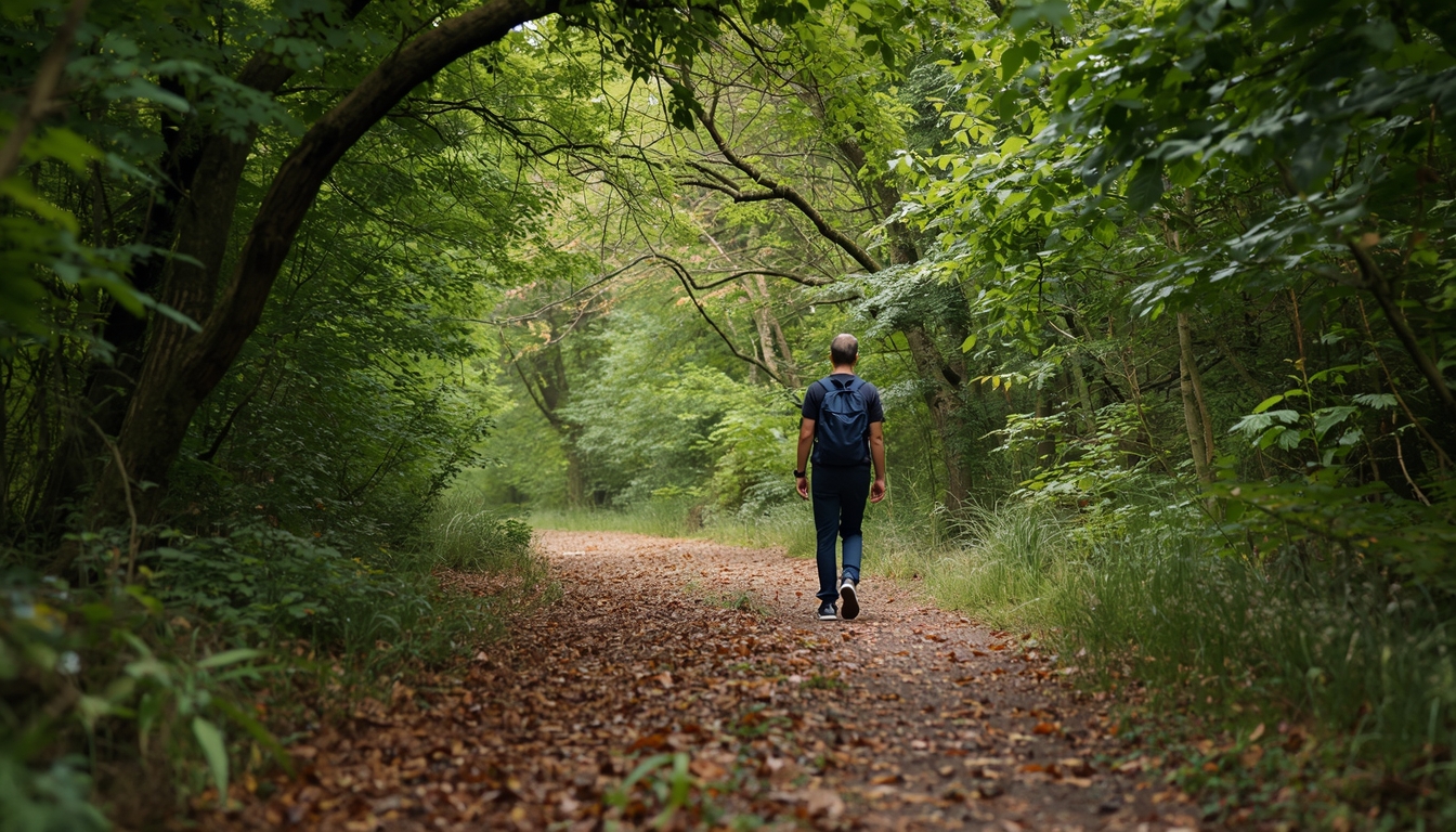 Persoon die geniet van een ontspannen wandeling in de natuur